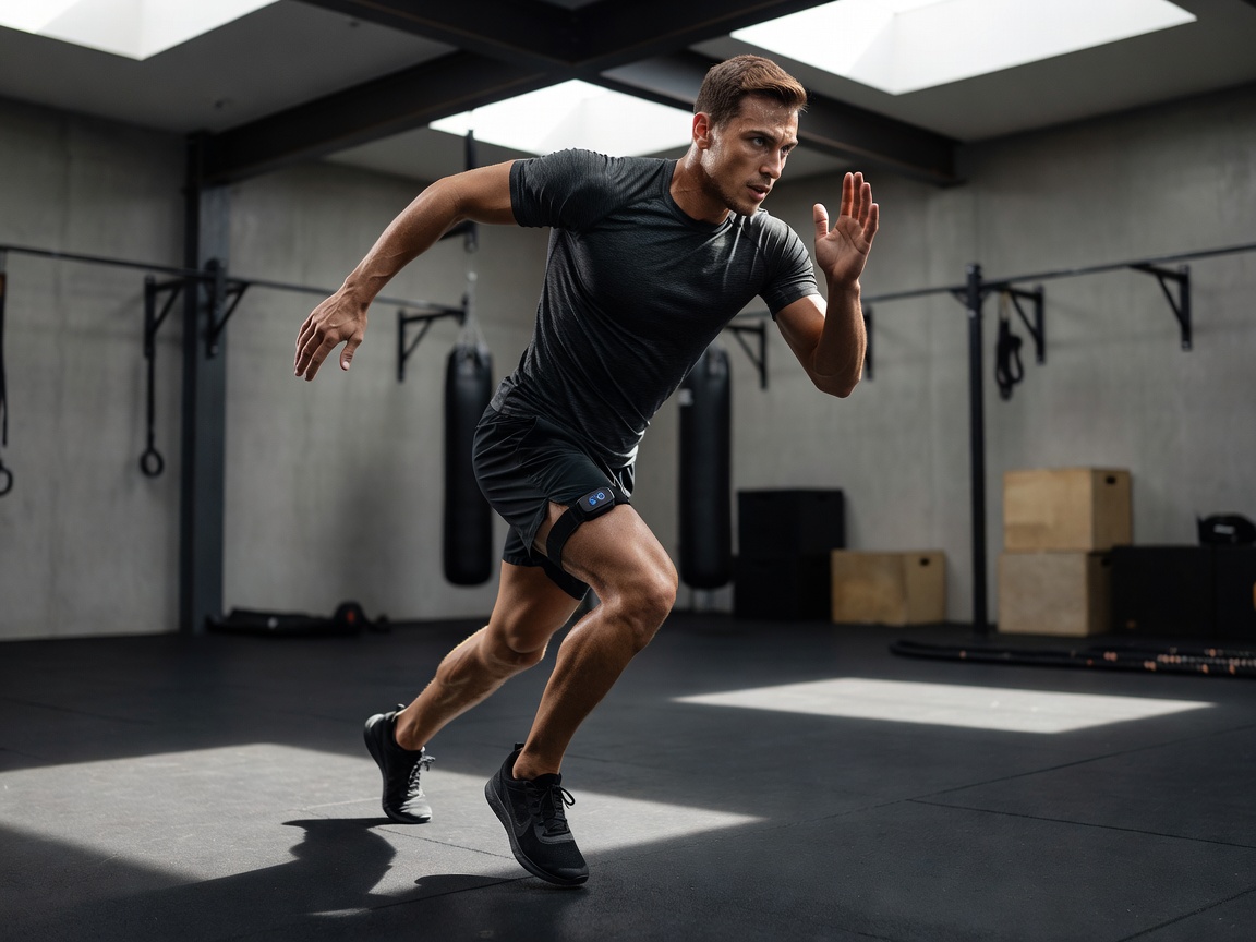 Athlete exercising in a training space, illustrating movement during sensor use