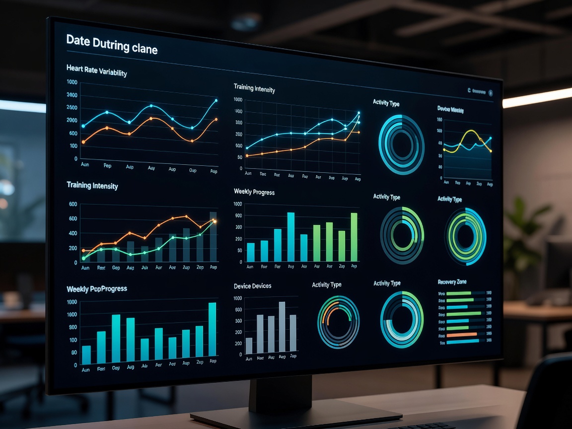 Data dashboard on a screen with charts, representing wearable training analytics