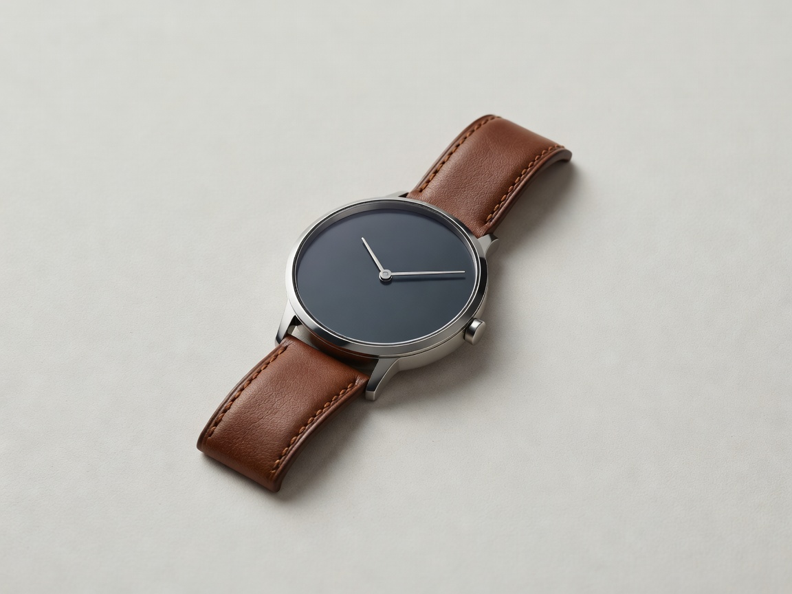 Detail of a wristwatch and strap photographed against a softly lit neutral surface