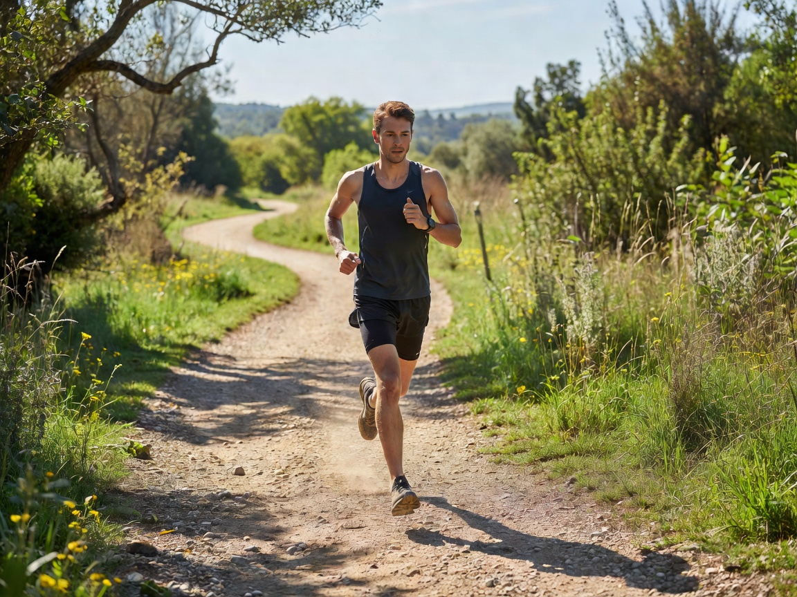 Runner moving along an outdoor route in daylight